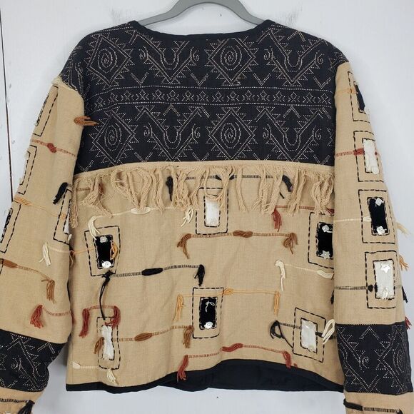 Vintage New Directions Jacket Patchwork Fringe Granny Cabincore Unique Womens S - Picture 11 of 11